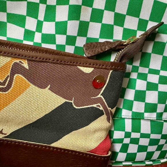 LL Bean Signature Clutch Purse Wallet Striped Deer Print Canvas Leather - Picture 7 of 16